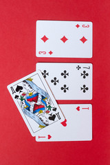 The combination of poker cards. three , seven, ace