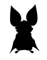 Black silhouette. Cartoon bat. Cute vampire bat, flying mammal. Flat vector illustration isolated on white background. Cartoon character design