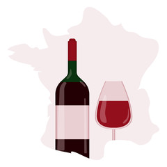 Wine bottle on French mup background silhouette