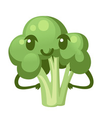 Broccoli cabbage mascot. Flat cartoon character design broccoli. Fresh green Vegetable, Vegetarian, vegan Healthy organic food. Different sizes of broccoli. Flat vector illustration
