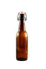 Brown bottle of beer isolated on white background
