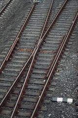 Fototapeta na wymiar train railroad tracks in the street in the station