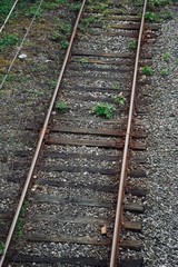 train railroad tracks in the street in the station