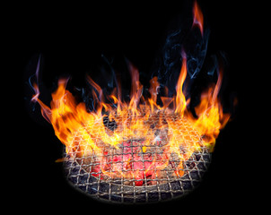Grill and mesh grill of charcoal fire ( Bulgogi ).Table set of korean barbecue, meat , pork,...