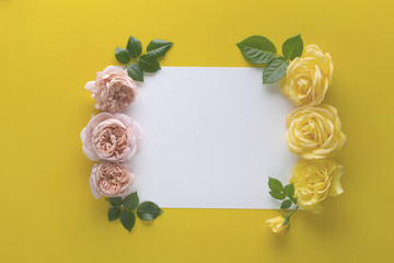 floral frame made with roses with copy space