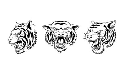 set of  hand drawn illustration of angry Tiger head