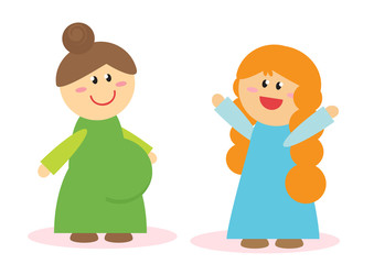 Two friends met and talked on a white background. Vector illustration. 