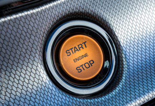 Start stop engine button on a modern car dashboard