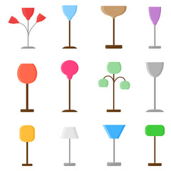 Set of lamps in different colors, flat icon.