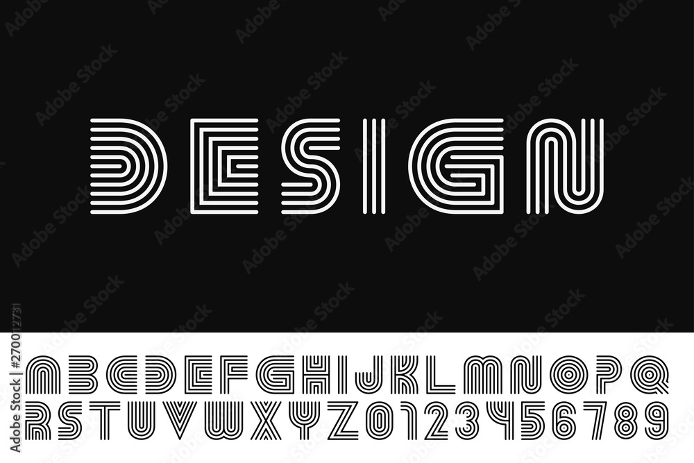 Fototapete modern stylized striped font - vector minimalistic design. trendy english alphabet - simple latin le