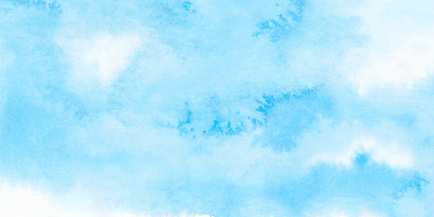 Blue shades color watercolor illustration. Subtle sky aquarelle painted paper textured canvas for vintage design, invitation card, template. Creative background, smeared light turquoise frame
