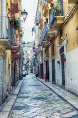 typical street in the old center of Bari, region Puglia, Italy