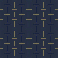 Vector geometric seamless dash pattern - goldish striped rich texture. Stylish blue background