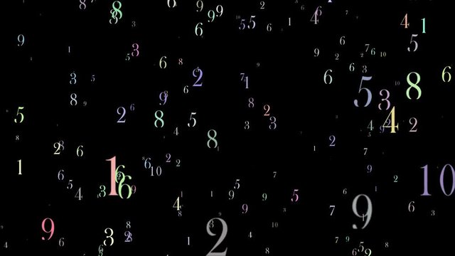 Flying letters or alphabets of numbers or numerals on black background. Flying letters concept of the end of writings in scriptures or books