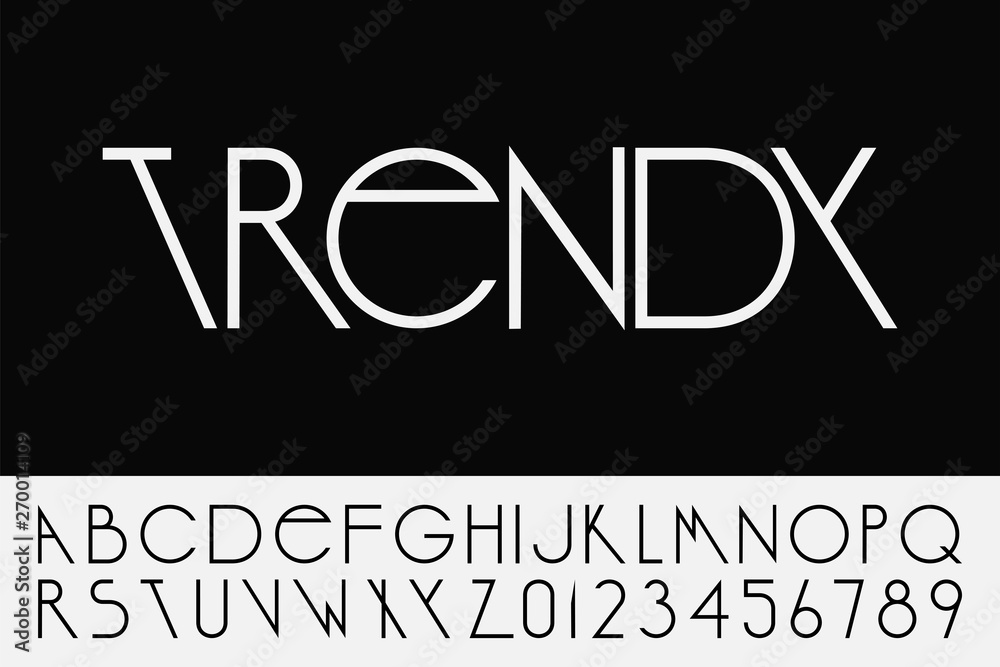 Fototapete vector designer minimalistic font. trendy english alphabet. thin simple latin letters and numbers.