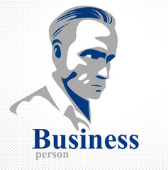 Confident successful businessman handsome man business person vector logo or illustration realistic drawing style.