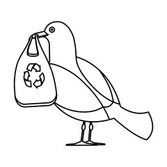 seagull with plastic bag and arrows recycle