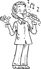 Cheerful boy singing happily