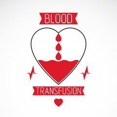 Vector illustration of heart shape and drops of blood. Blood circulation conceptual logo created with heart and an ecg chart. Cardio rehabilitation center vector logo.