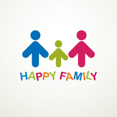 Happy family simple vector logo or icon created with people geometric signs. Tender and protective relationship of father, mother and child.