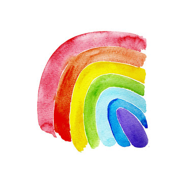 Hand drawn brush stroke rainbow illustration on white background. Symbol of gay pride,  watercolor spectrum