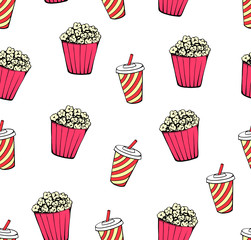Pop corn and cola seamless vector pattern