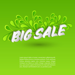 Big sale promo department store. Text on green leaf background.