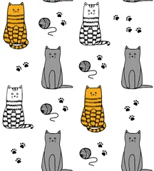 Foto op Plexiglas Katten Grappige katten handgetekende patroon vector
