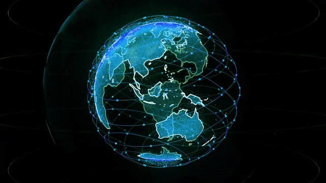 Digital earth data globe - abstract 3D rendering satellites starlink video network connection the world. satellites create oneweb or skybridge surrounding planet conveying complexity big data flood th