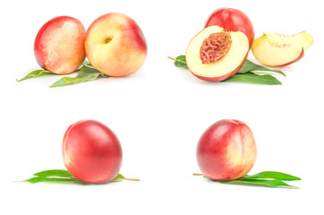 Set of beautiful ripe peaches