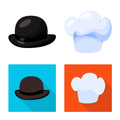 Vector illustration of clothing and cap symbol. Set of clothing and beret stock symbol for web.