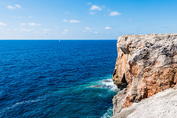 Binidali cliffs in Minorca, Balearic Islands, Spain.