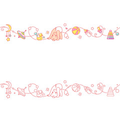 Seamless ornamental border with baby objects and toys.