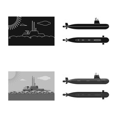 Vector design of war  and ship logo. Set of war  and fleet vector icon for stock.