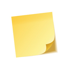 Realistic sticky note with shadow. Yellow paper. Message on notepaper. Reminder. Vector illustration.