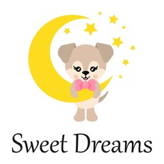 cartoon cute dog with tie on the moon with text vector