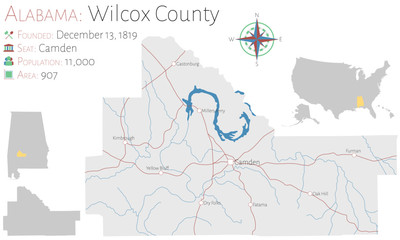 Large and detailed map of Wilcox county in Alabama, USA