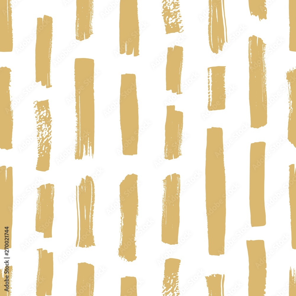Poster abstract seamless pattern with vertical brown paint traces on white background. decorative backdrop 