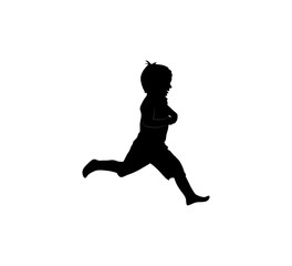 Fototapeta na wymiar Isolated icon of black silhouette of running child on white background.