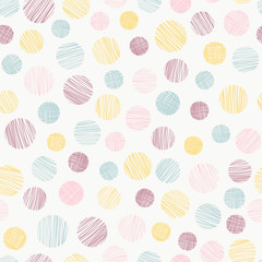 Seamless pattern of multicoloured scribbled ball of yarn like circles.