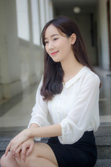 portrait of thai china adult office girl white shirt relax and smile