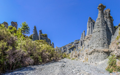 looking up a valley in the putangirua pinnacles