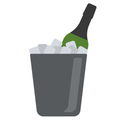 Ice bucket with wine flat illustration on white