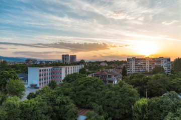 Fototapeta na wymiar Aerial photo of sunset over Plovdiv city, Bulgaria.