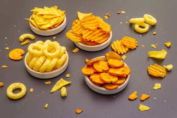 Assorted salty spiced snacks.