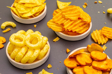 Assorted salty spiced snacks.