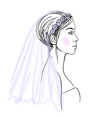 Bride portrait vector fashion illustration