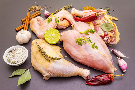 Fresh raw pieces of organic (bio) poultry chicken.
