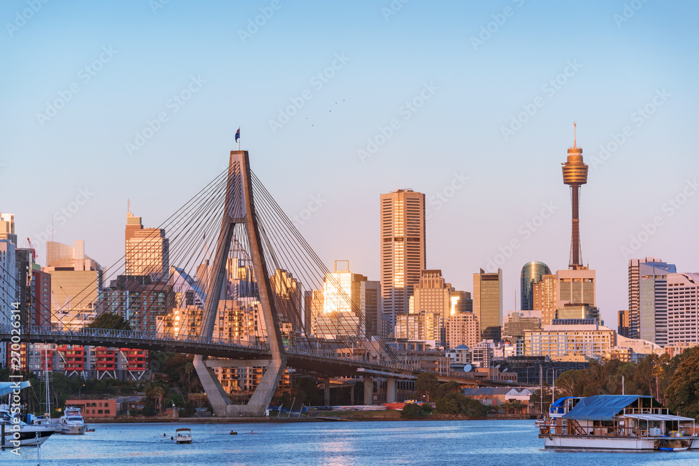 Sticker Sydney business district cityscape with Anzac bridge and harbour view