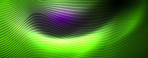 Neon vector wave lines abstract background, magic futuristic techno design